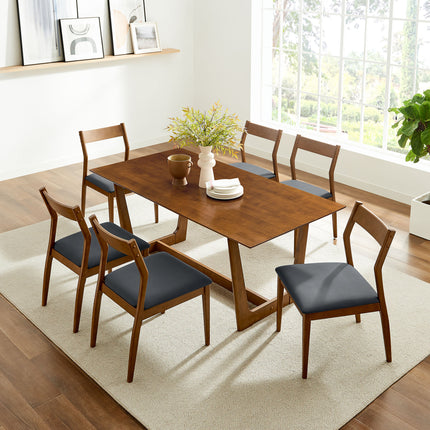 Modway EEI-7078 Solara 7-Piece Wood Dining Set with Vegan Leather Side Chairs - Plaza Home Decor