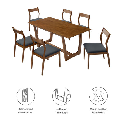 Modway EEI-7078 Solara 7-Piece Wood Dining Set with Vegan Leather Side Chairs - Plaza Home Decor