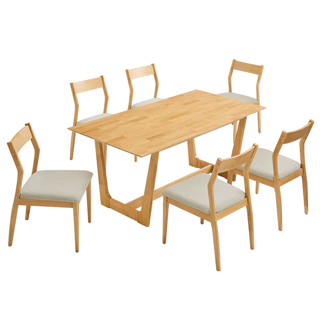 Modway EEI-7079 Solara 7-Piece Wood Dining Set with Fabric Upholstered Side Chairs - Plaza Home Decor