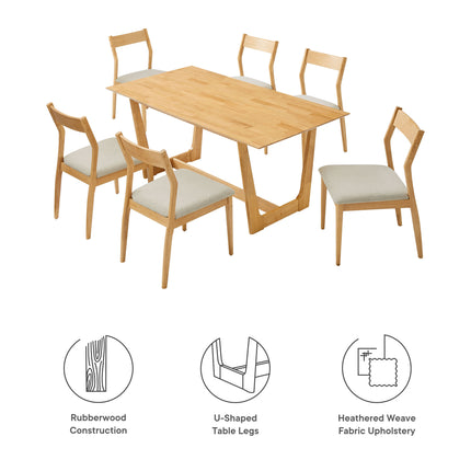 Modway EEI-7079 Solara 7-Piece Wood Dining Set with Fabric Upholstered Side Chairs - Plaza Home Decor