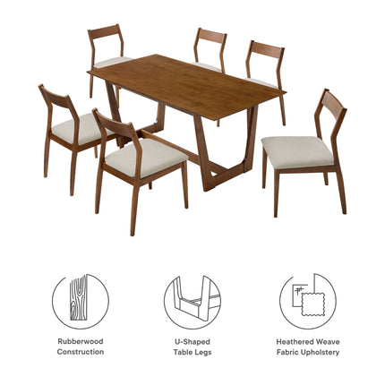 Modway EEI-7079 Solara 7-Piece Wood Dining Set with Fabric Upholstered Side Chairs - Plaza Home Decor