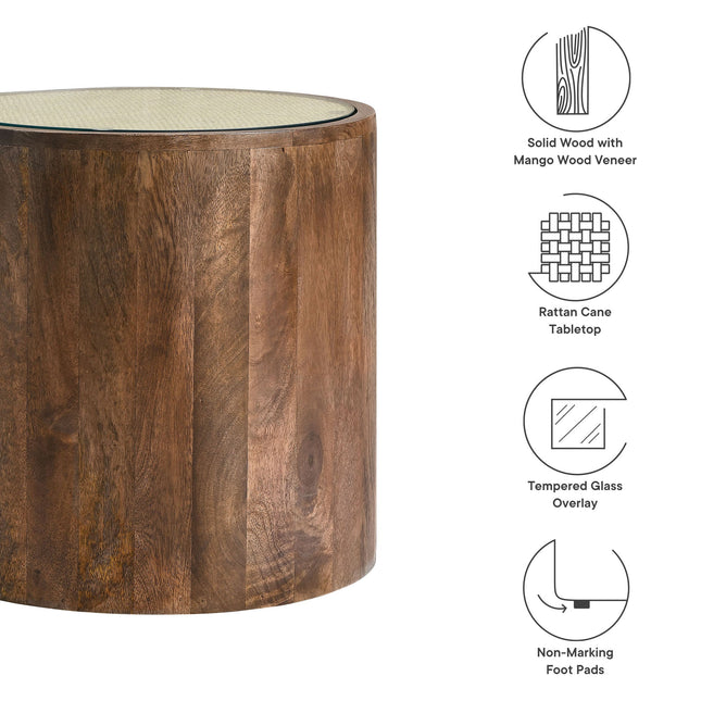 Modway EEI-7085 Truett Round Wood Rattan Side Table Modway