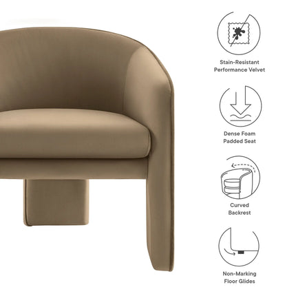 Modway EEI-7102 Greer Performance Velvet Upholstered Accent Armchair Modway
