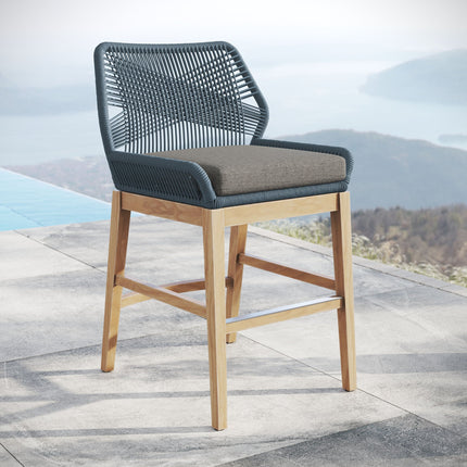 Modway EEI-7126 Wellspring Outdoor Patio Teak and Rope Counter Stool Modway