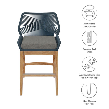 Modway EEI-7126 Wellspring Outdoor Patio Teak and Rope Counter Stool Modway
