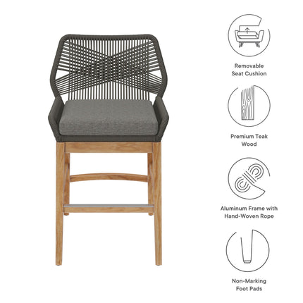 Modway EEI-7126 Wellspring Outdoor Patio Teak and Rope Counter Stool Modway