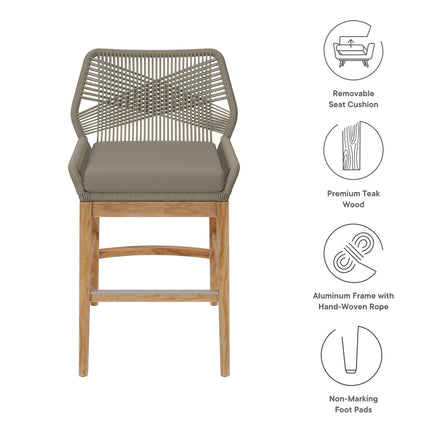 Modway EEI-7126 Wellspring Outdoor Patio Teak and Rope Counter Stool Modway