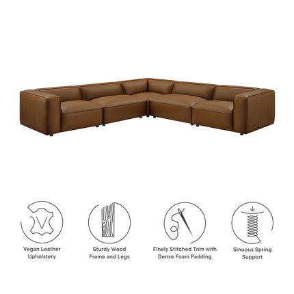 Modway EEI-7129 Auren 5-Piece Upholstered Vegan Leather Modular L-Shaped Sofa Modway