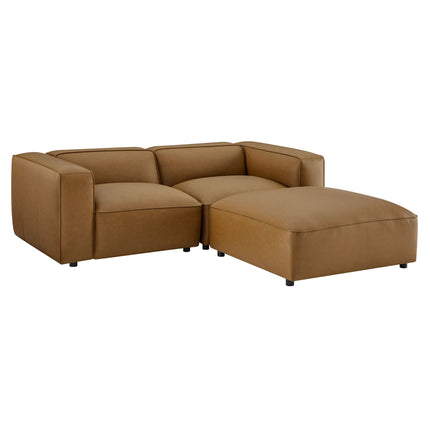 Modway EEI-7130 Auren 3-Piece Upholstered Vegan Leather Modular Loveseat with Ottoman Modway