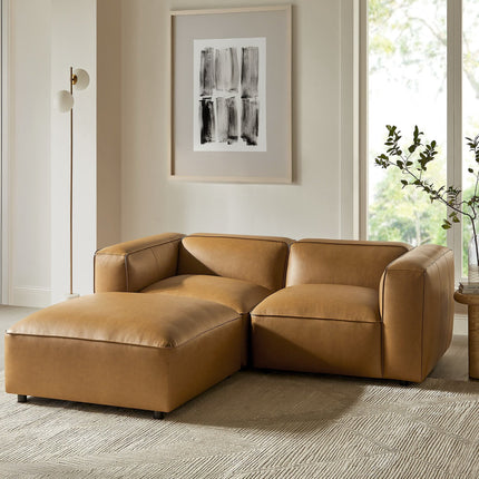 Modway EEI-7130 Auren 3-Piece Upholstered Vegan Leather Modular Loveseat with Ottoman Modway