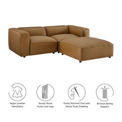 Modway EEI-7130 Auren 3-Piece Upholstered Vegan Leather Modular Loveseat with Ottoman Modway