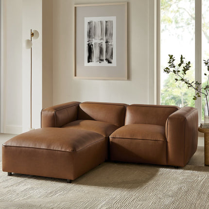 Modway EEI-7130 Auren 3-Piece Upholstered Vegan Leather Modular Loveseat with Ottoman Modway