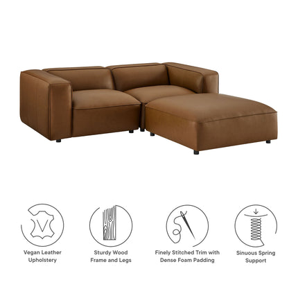 Modway EEI-7130 Auren 3-Piece Upholstered Vegan Leather Modular Loveseat with Ottoman Modway