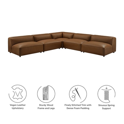 Modway EEI-7133 Auren 5-Piece Upholstered Armless L-Shaped Vegan Leather Modular Sofa Modway