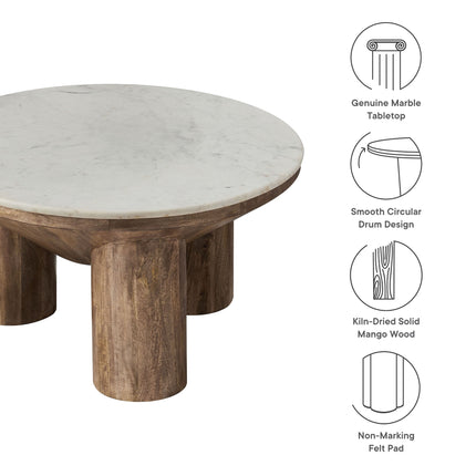 Modway EEI-7146 Ellison 33" Round Wood Coffee Table With Marble Top Modway