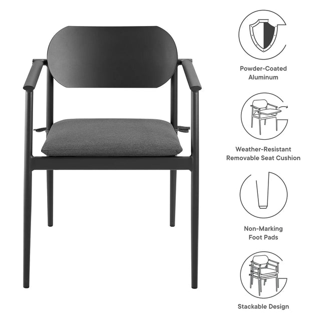 Modway EEI-7148 Aeris Stackable Outdoor Patio Aluminum Dining Armchair Set of 2 Modway