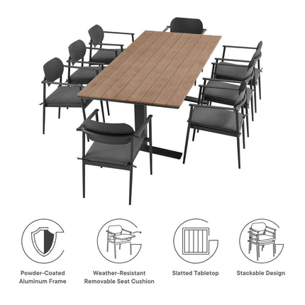 Modway EEI-7151 Aeris 9-Piece Outdoor Patio Aluminum Dining Set Modway