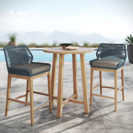 Modway EEI-7163 Wellspring 3-Piece Outdoor Patio Teak Wood Bar Set Modway