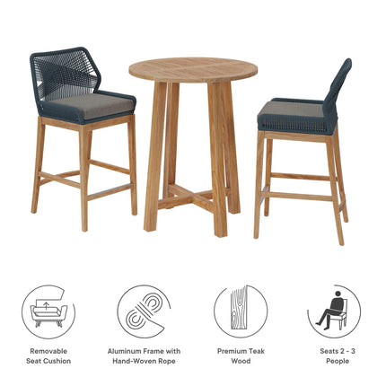 Modway EEI-7163 Wellspring 3-Piece Outdoor Patio Teak Wood Bar Set Modway