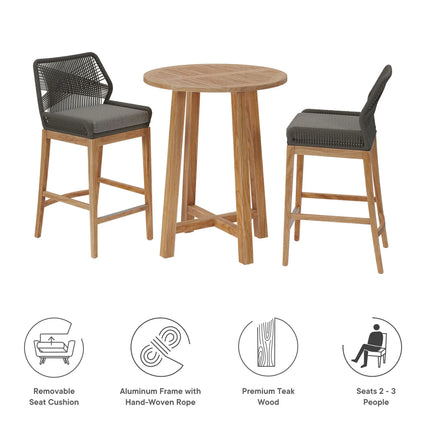 Modway EEI-7163 Wellspring 3-Piece Outdoor Patio Teak Wood Bar Set Modway
