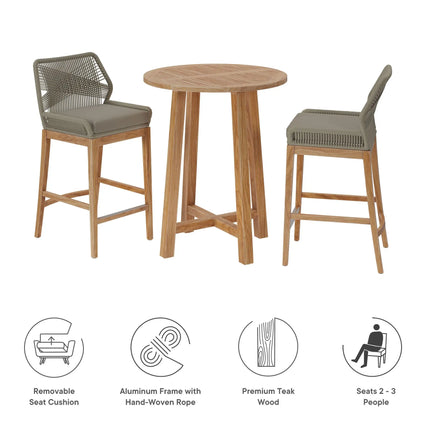 Modway EEI-7163 Wellspring 3-Piece Outdoor Patio Teak Wood Bar Set Modway