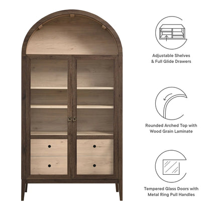 Modway EEI-7168 Nolan 74" Tall Wide Arched Storage Display Cabinet Modway