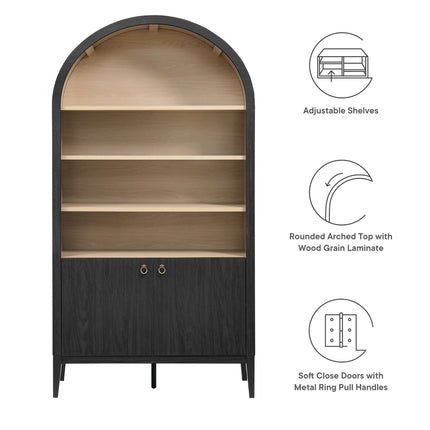 Modway EEI-7169 Nolan 74" Tall Wide Arched Storage Display Cabinet Bookshelf Modway