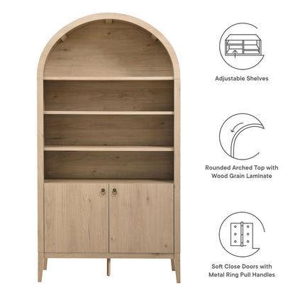 Modway EEI-7169 Nolan 74" Tall Wide Arched Storage Display Cabinet Bookshelf Modway