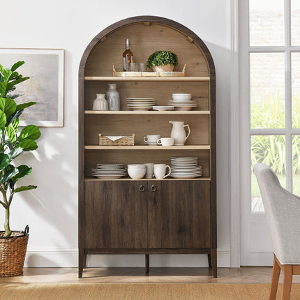 Modway EEI-7169 Nolan 74" Tall Wide Arched Storage Display Cabinet Bookshelf Modway