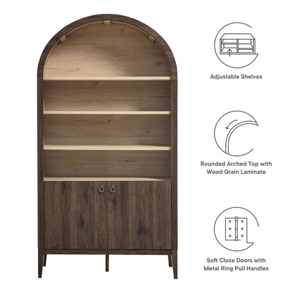 Modway EEI-7169 Nolan 74" Tall Wide Arched Storage Display Cabinet Bookshelf Modway