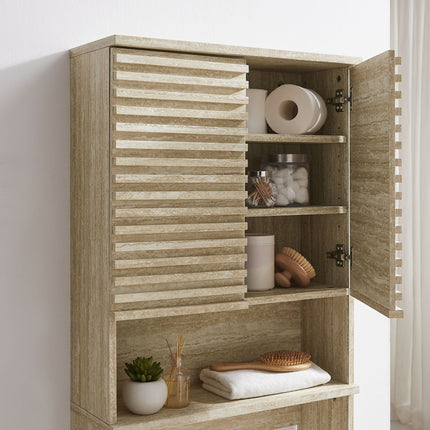 Modway EEI-7177 Render Over the Toilet Faux Travertine Bathroom Storage Cabinet Modway