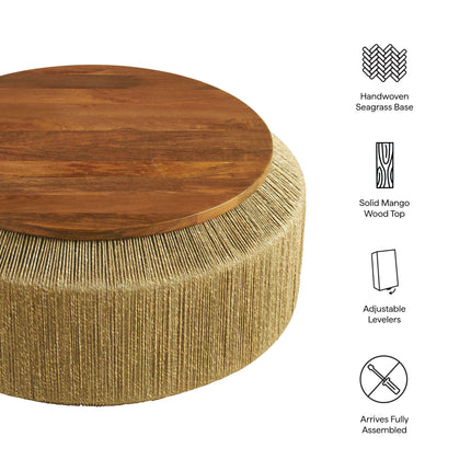 Modway EEI-7187 Maris Seagrass and Wood Coffee Table Modway