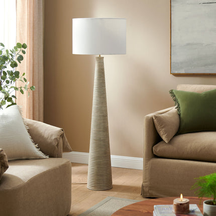 Modway EEI-7190 Saylor Carved Ribbed Wood Floor Lamp With Drum Shade Modway