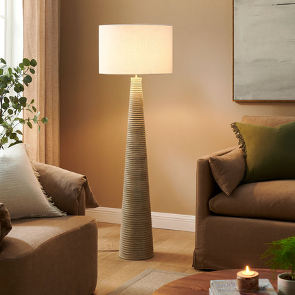 Modway EEI-7190 Saylor Carved Ribbed Wood Floor Lamp With Drum Shade Modway