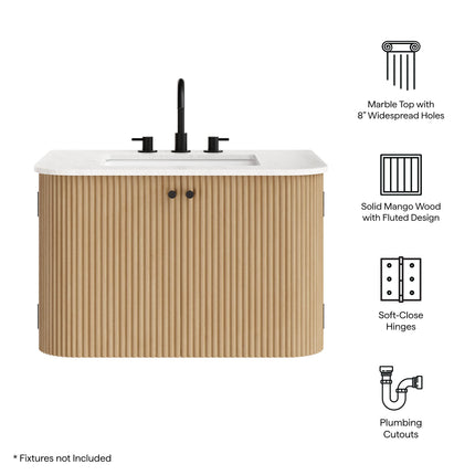 Modway EEI-7208 Zia 30" Wall-Mount Bathroom Vanity with Marble Sink Modway