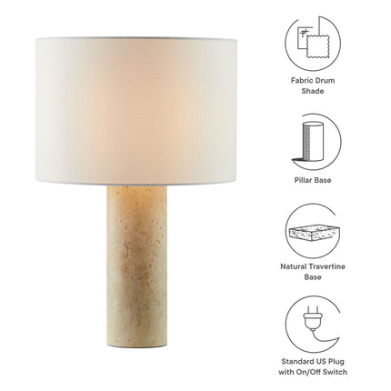 Modway EEI-7213 Zenith Travertine Table Lamp With Fabric Drum Shade Modway