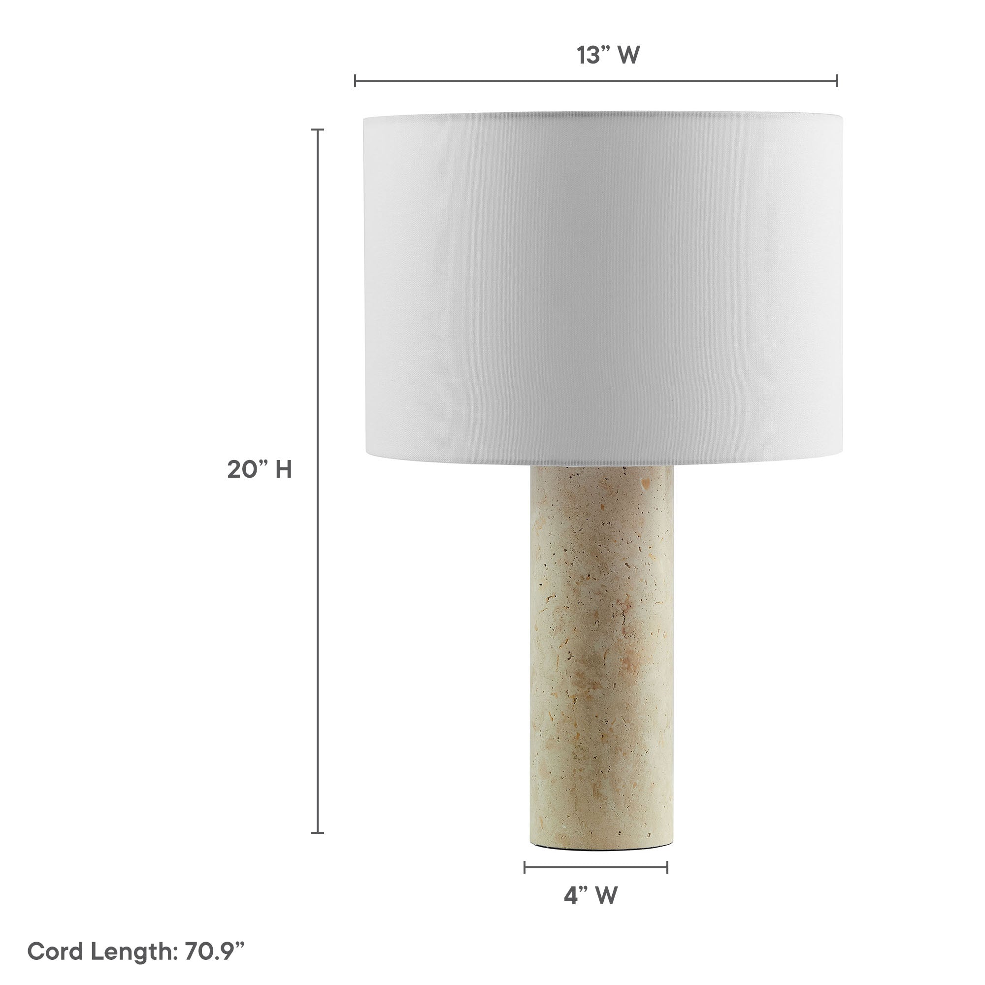 Modway EEI-7213 Zenith Travertine Table Lamp With Fabric Drum Shade