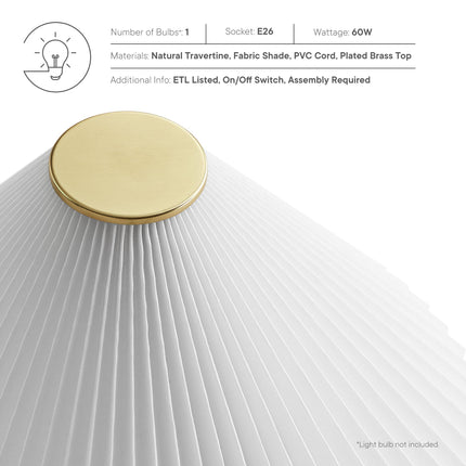 Modway EEI-7215 Cove Travertine Table Lamp With Pleated Shade Modway