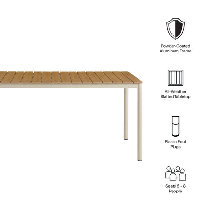 Modway EEI-7237 Finn 71" Outdoor Patio Aluminum Dining Table with Faux Wood Top Modway