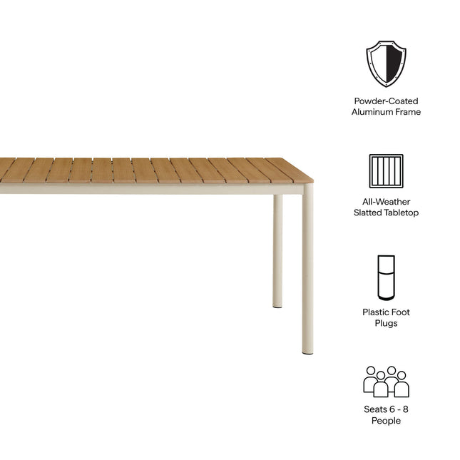 Modway EEI-7237 Finn 71" Outdoor Patio Aluminum Dining Table with Faux Wood Top Modway