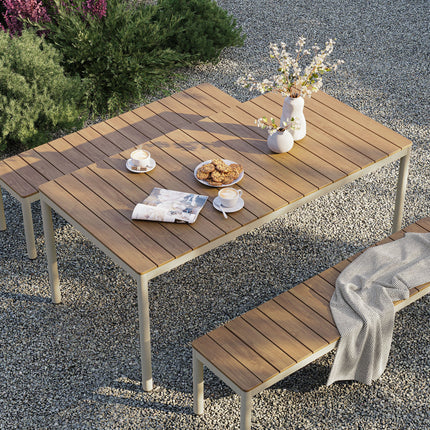 Modway EEI-7239 Finn Outdoor Patio Aluminum Faux Wood Dining Set with Benches Modway