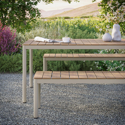Modway EEI-7239 Finn Outdoor Patio Aluminum Faux Wood Dining Set with Benches Modway