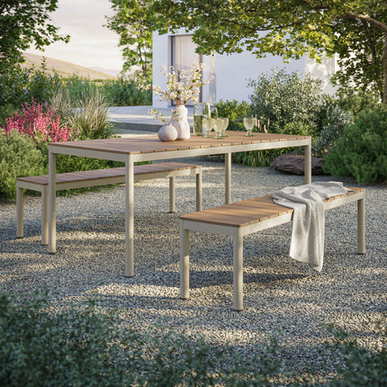 Modway EEI-7239 Finn Outdoor Patio Aluminum Faux Wood Dining Set with Benches Modway
