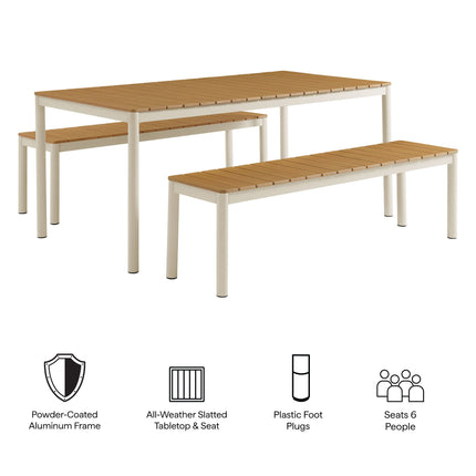 Modway EEI-7239 Finn Outdoor Patio Aluminum Faux Wood Dining Set with Benches Modway