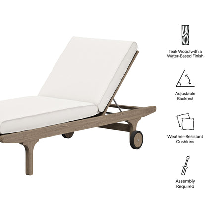 Modway EEI-7251 Saratoga Outdoor Patio Teak Chaise Lounge Chair Modway