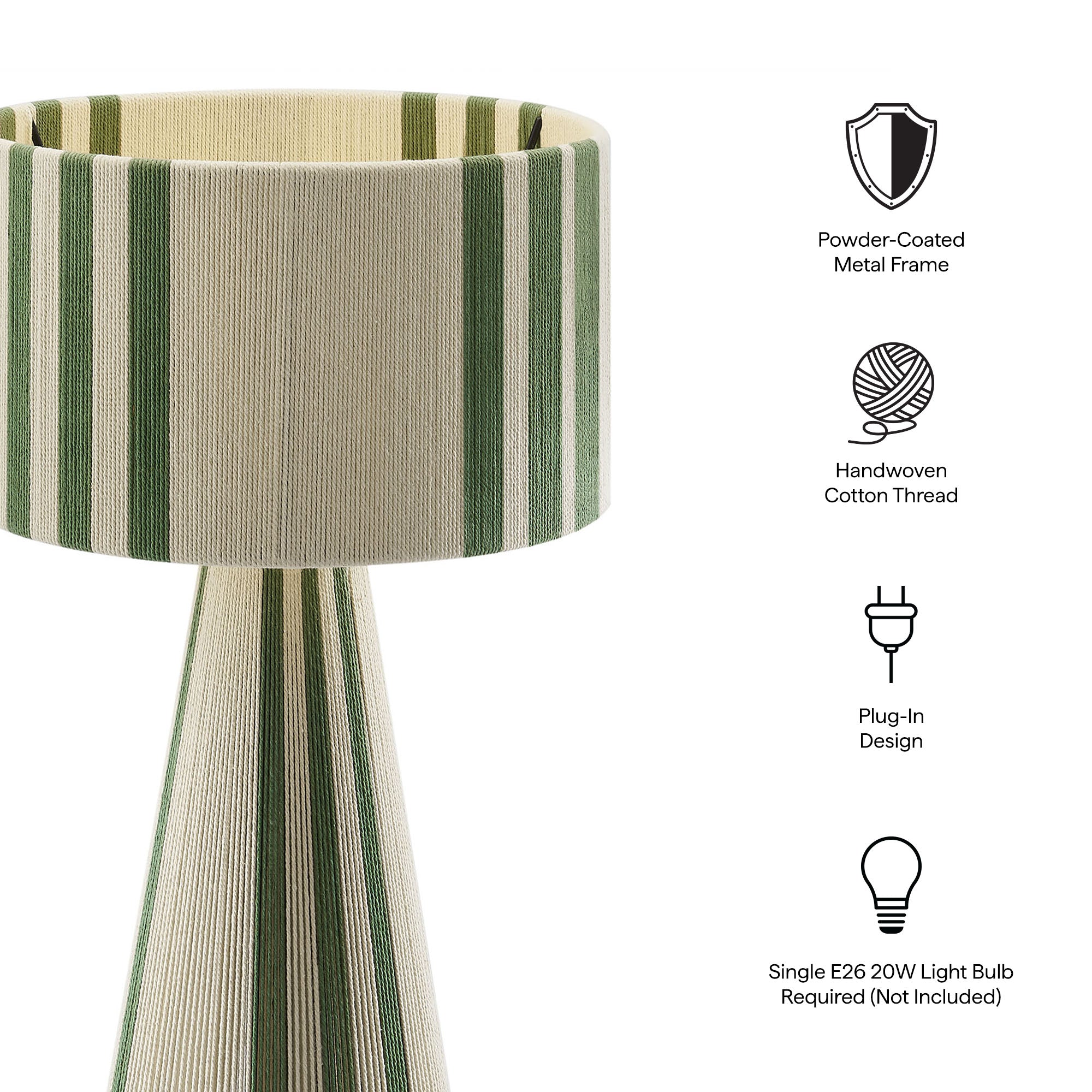Modway EEI-7262 Gia Handwoven Cotton Thread Striped or Plain Table Lamp