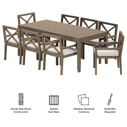 Modway EEI-7271 Northlake 9-Piece Outdoor Patio Teak Wood Dining Set Modway