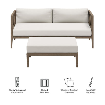 Modway EEI-7273 Northlake Outdoor Patio Teak Wood Loveseat and Ottoman Set Modway