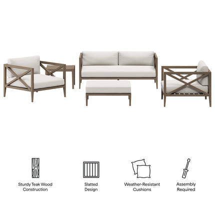 Modway EEI-7274 Northlake 5-Piece Outdoor Patio Teak Wood Furniture Set Modway