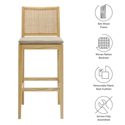 Modway EEI-7289 Ovard Wood and Rattan Bar Stool Modway